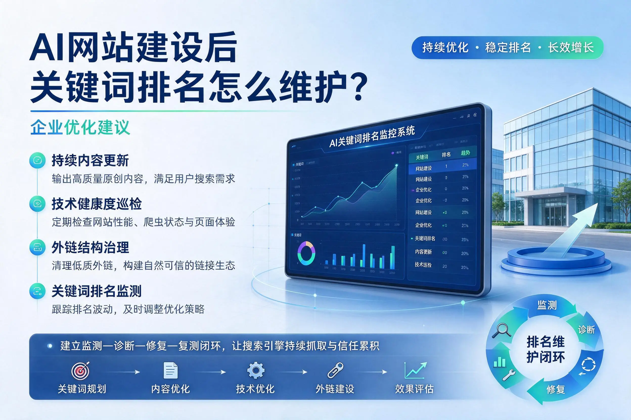 AI网站建设后关键词排名怎么维护?五指山企业优化建议